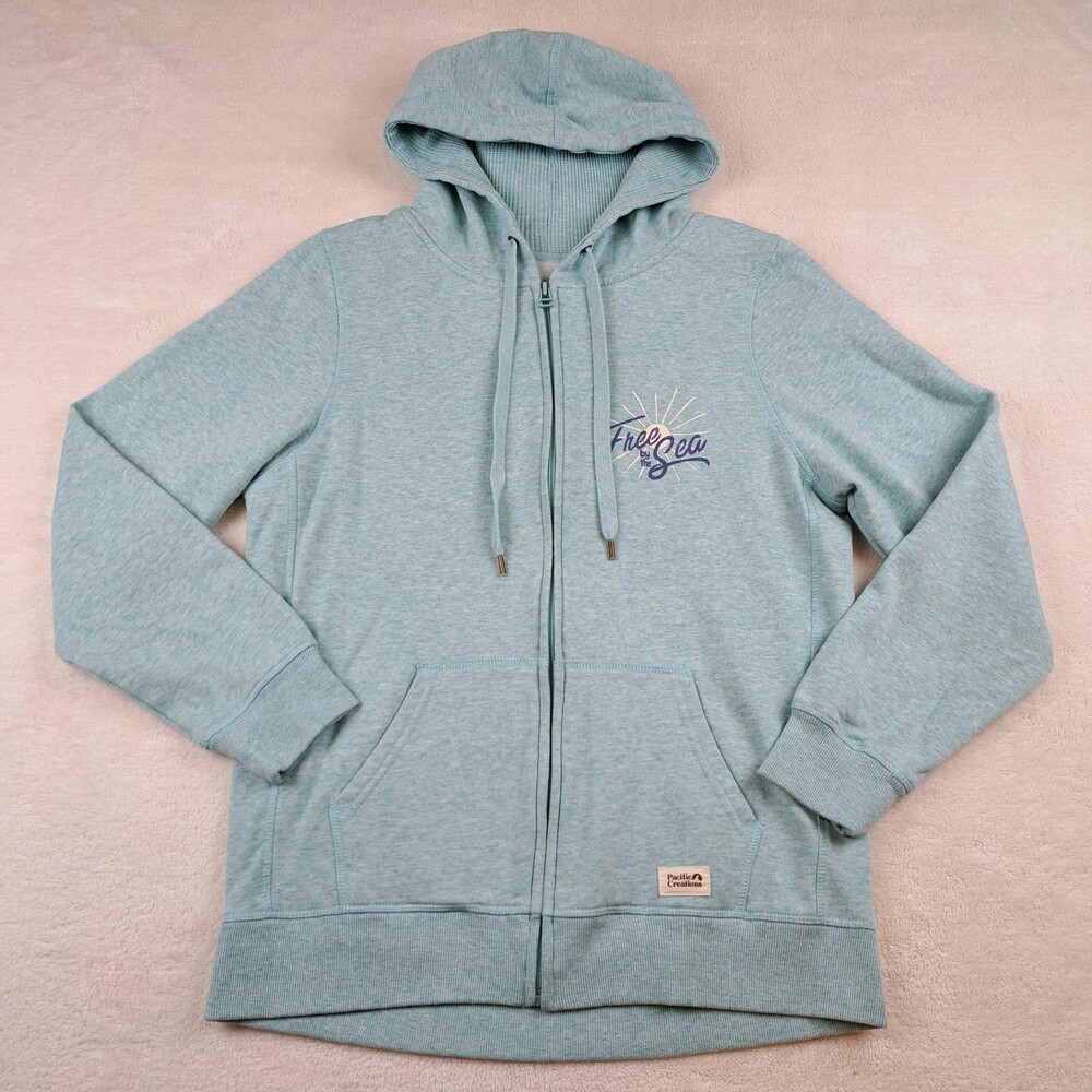 Oceanside California Hoodie Womens Large Blue Zip Sweatshirt Beach Coastal Hood